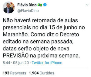 Flávio Dino desiste de retorno das aulas no Maranhão no próximo dia 15
