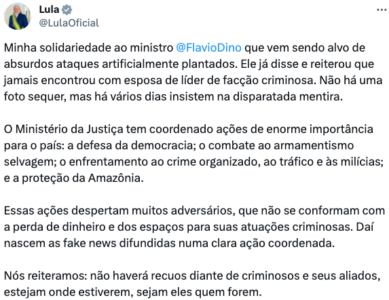 ‘Dama do Tráfico’: Lula faz defesa protocolar de Flávio Dino