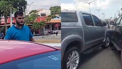ASSISTA! Homem com sinais de embriaguez bate Hilux e causa confusão no trânsito na Cohab