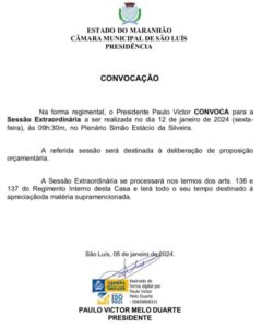 Câmara de São Luís vai votar LOA 2024 na sexta-feira