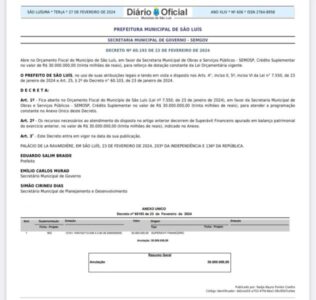 Braide autoriza nova suplementação de R$ 30 milhões para SEMOSP