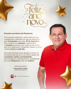 Prefeitura de Pirapemas antecipa pagamento de servidores e celebra fim de ano