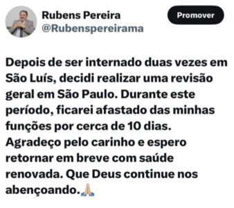 Rubens Pereira se afasta da Articulação Política para tratamento de saúde