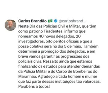 Brandão anuncia nomeação de novos delegados e reforça valorização das polícias no Maranhão