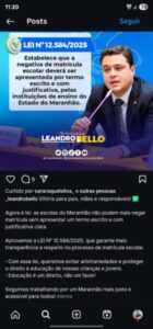 Lei de autoria de Leandro Bello obriga escolas a justificarem por escrito negativas de matrícula no MA