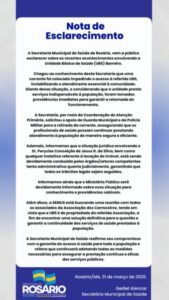 Secretaria de Saúde de Rosário esclarece situação envolvendo UBS do Barreiro