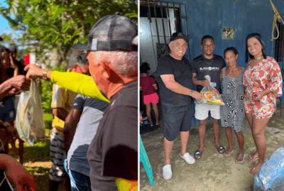 Vice-prefeito Willame Barros percorre município de São João Batista entregando cestas básicas e peixes para famílias carentes