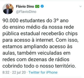 Flávio Dino vai comprar 90 mil chips com internet para estudantes maranhenses