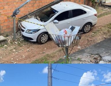 Condutora de veiculo perde o controle e bate em dois postes na Travessa Coronel Nogueira da Cruz, em Itapecuru.