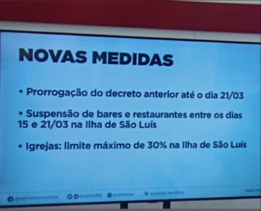 Bares e restaurantes estão proibidos de funcionar em São Luís, a partir de segunda-feira