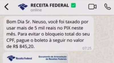ATENÇÃO! Receita Federal alerta sobre golpe envolvendo falsas cobranças de taxas via PIX
