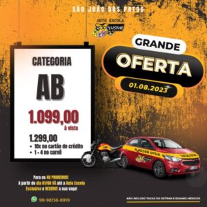 Auto Escola Exclusiva lança promoção de CNH em São João dos Patos