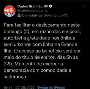 Anúncio de gratuidade de transporte feito por Brandão pode caracterizar abuso de poder político