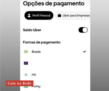 Formas de pagamento do APP de Braide
