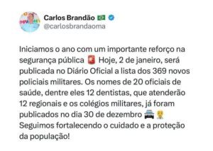 Brandão reforça segurança pública com nomeação de 369 novos policiais militares e 20 oficiais de saúde