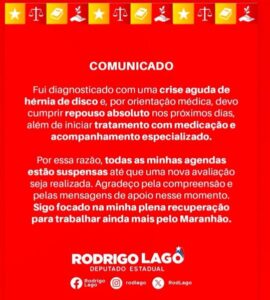 Rodrigo Lago suspende agenda para tratamento médico