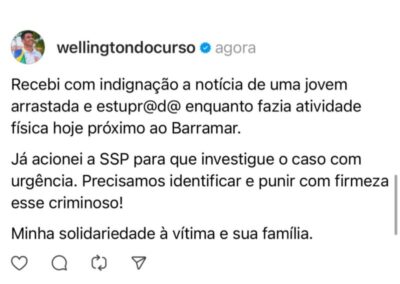 Deputado Wellington solicita urgência em identificação de criminoso que estuprou jovem em São Luís