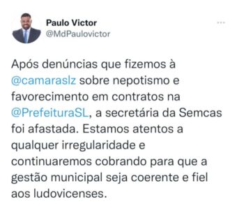 Após vereador Paulo Victor denunciar esquema de corrupção e nepotismo na gestão de Braide, secretária é afastada