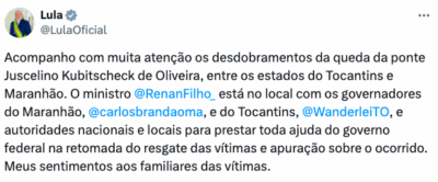 Lula, enfim, se posiciona sobre ponte que desabou em Estreito