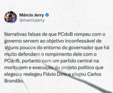 Após aliar-se a Othelino, Jerry diz que é entorno de Brandão quem acusa PCdoB de rompimento