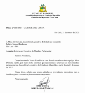 Eric Costa retorna ao mandato na ALEMA