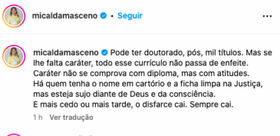 Mical reage a ‘pedido de respeito’ de Felipe Camarão