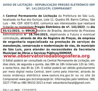 Sem perder tempo! Edital para jorrar asfalto é republicado pela Prefeitura de São Luís