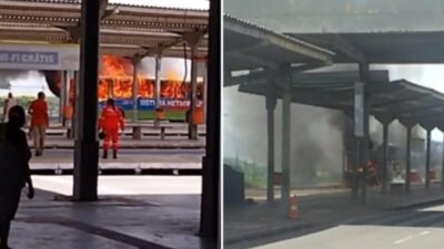 Ônibus pega fogo no Terminal da Praia Grande, em São Luís