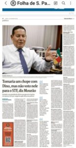 Senador Hamilton Mourão diz não aprovar nome de Flávio Dino para o STF