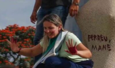 PL estuda lançar mulher que pichou estátua com batom em 2026