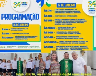 Arame inicia festejo com atos de fé