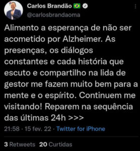 Brandão assume que luta contra o Alzheimer