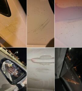 CLIENTE DEIXA CARRO ESTACIONADO NA FRENTE DA CASA DE EVENTOS QUARTETO E ENCONTRA VEÍCULO ARRANHADO, AMASSADO E QUEBRADO