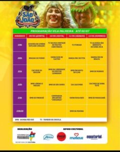 PROGRAMAÇÃO DO ARRAIAL DA VILA PALMEIRA A PARTIR DE QUINTA-FEIRA (09/06)