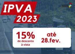 DESCONTO DE 15% PARA PAGAMENTO DO IPVA 2023 ENCERRA NO DIA 28 DESTE MÊS