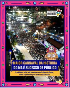 2 Milhões e 100 mil foliões no Carnaval de São Luís