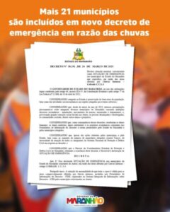Governo decreta situação de emergência em mais 21 municípios maranhenses devido às fortes chuvas