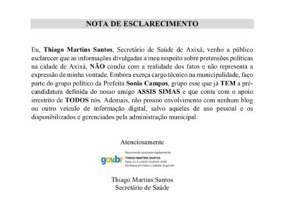 Nota de Esclarecimento: Thiago Martins se posiciona contrário a possibilidade de colocar seu nome a pleitos eleitorais
