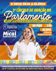 Mical Damasceno realiza sessão solene em celebração ao Dia do Circulo de Oração