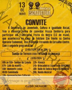 Prefeitura de Codó divulga programação completa da Festa do Negro em alusão ao 13 de maio