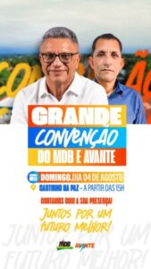 CEDRAL: MDB E AVANTE MARCAM CONVENÇÃO PARTIDÁRIA PARA DIA (04) DE AGOSTO