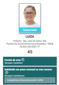 Apesar de fazer “zoada”, Luiza Rocha continua inelegível no site do TSE