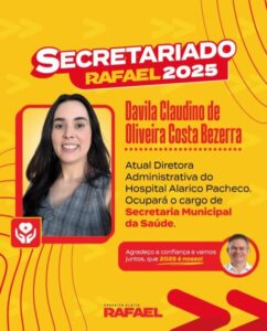 Rafael anuncia Davila Claudino como Secretária de Saúde em Timon