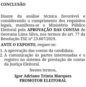 Centro Novo do Maranhão: MP confirma correção das contas de candidata
