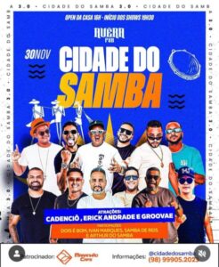 CIDADE DO SAMBA ACONTECE NESTE SÁBADO (30) NO AUÊRA PUB