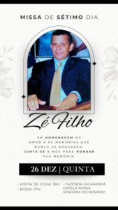Missa de Sétimo Dia do ex-vereador Zé Filho será realizada nesta quinta-feira (26)