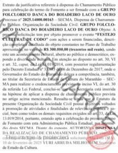 Governo do Maranhão autoriza R$ 300 mil para o Festejo Cultural de Codó com Grupo Folclórico Dança do Boiadeiro Laço de Ouro