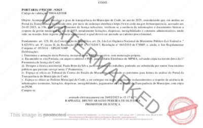 Promotor de Justiça encontra irregularidades no Portal da Transparência da Prefeitura de Codó e notifica TCE e prefeito Chiquinho Oliveira