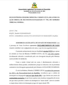 Critério de desempate é de 1991, afirma Alema em petição ao STF