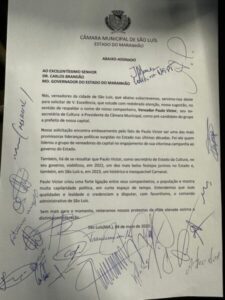 Vereadores de São Luís entregam abaixo-assinado a Carlos Brandão respaldando o nome de Paulo Victor à prefeitura em 2024